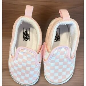 Vans Crib Slip-On  Checkerboard Shoes Pink/White Infant Size 4 Baby Streetwear